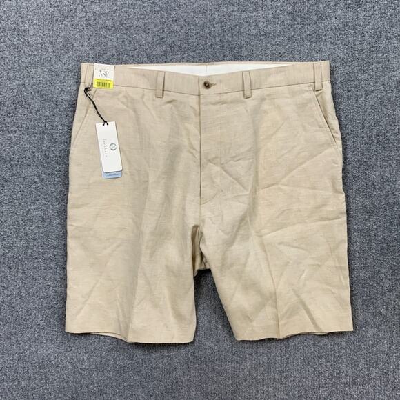 Turnbury Shorts Mens 38 Cream Linen Blend European Fabric Flat Front Chino - Picture 2 of 11